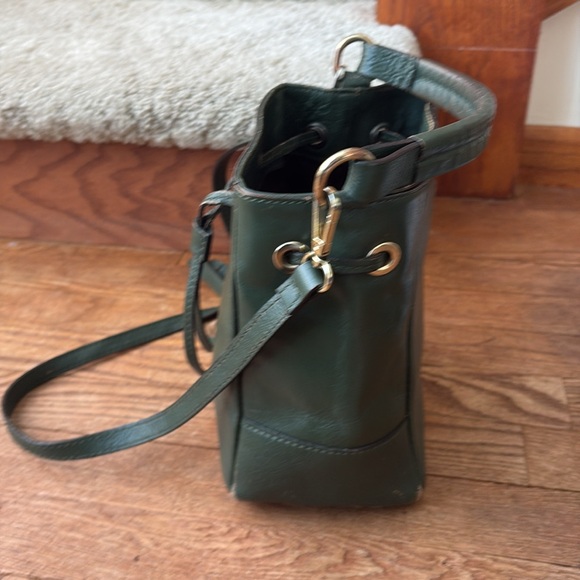 Divina Firenze Small green 2-way bucket bag genuine leather tassels - Picture 7 of 11